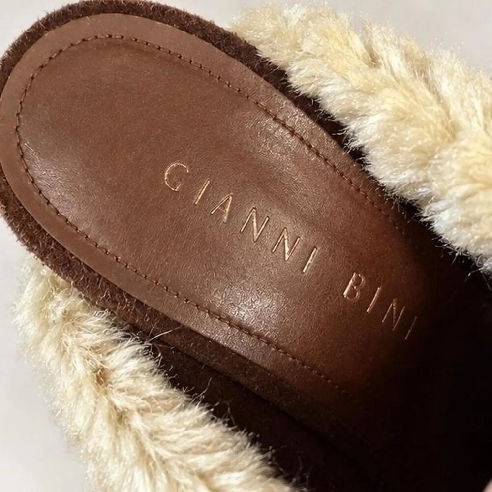 Gianni Bini brown suede furry mule heels with tassel detail - Picture 5 of 5
